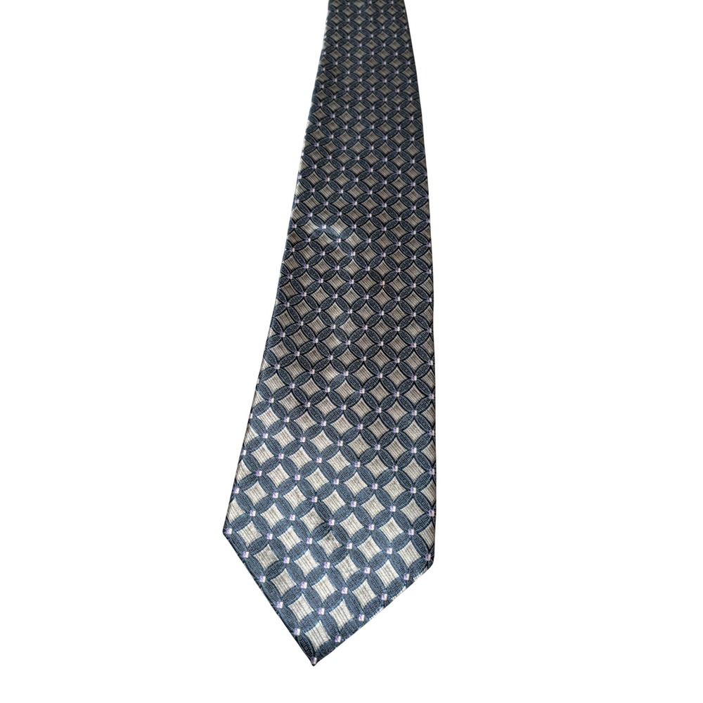 Geoffrey Beene Tie Mens Grey Blue Medallion Silk Classic Geometric Necktie